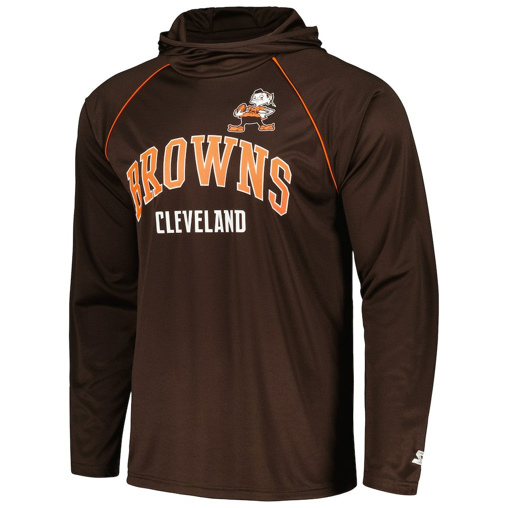 Starter Gridiron Classics Throwback Raglan Long Sleeve Hooded T-Shirt - Cleveland Browns
