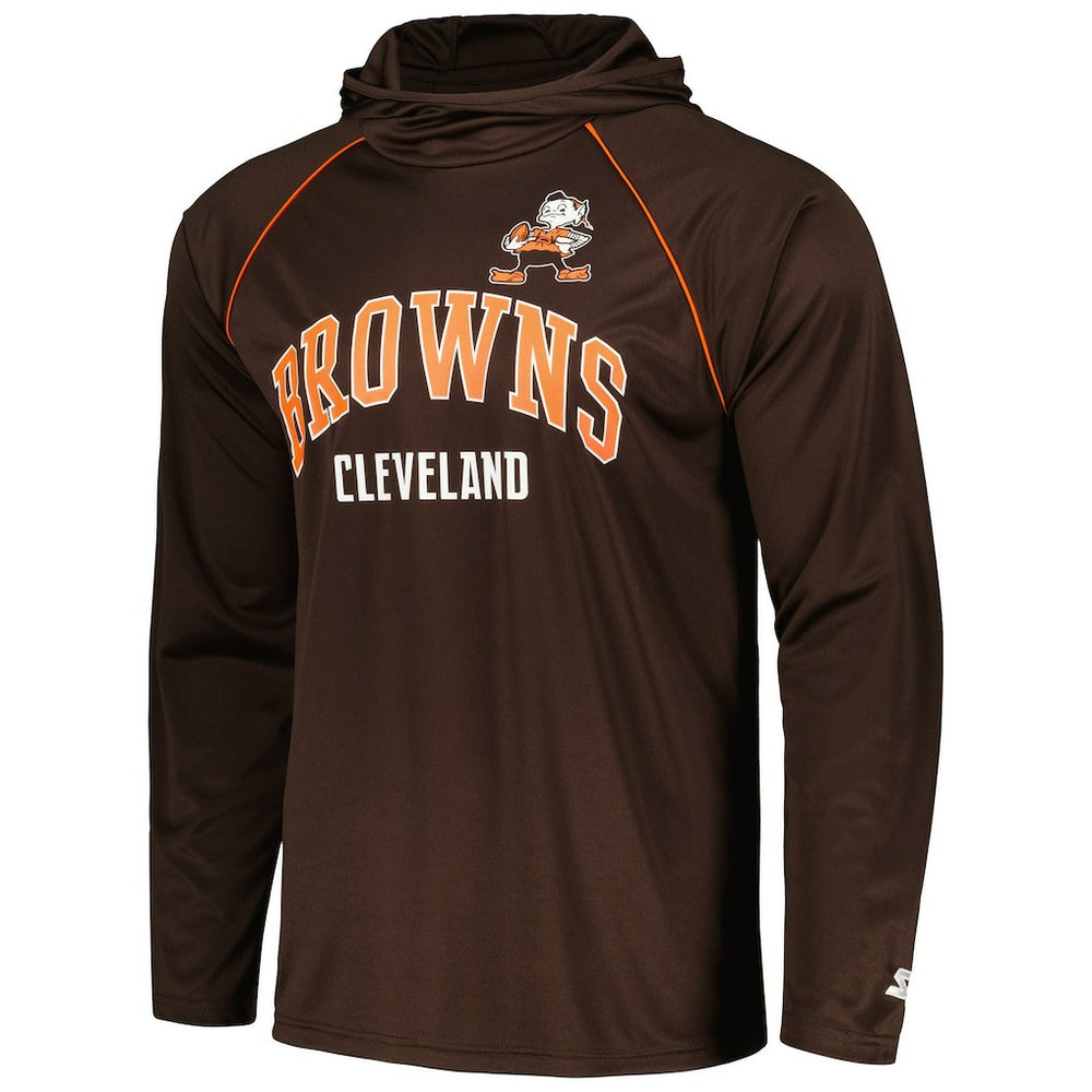 Starter Gridiron Classics Throwback Raglan Long Sleeve Hooded T-Shirt - Cleveland Browns