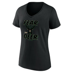 NBA Milwaukee Bucks Women's Hometown Collection Fear The Deer V-Neck T-Shirt