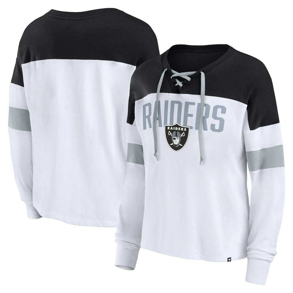 Women's Plus Size Even Match Lace-Up Long Sleeve V-Neck Top - Las Vegas Raiders
