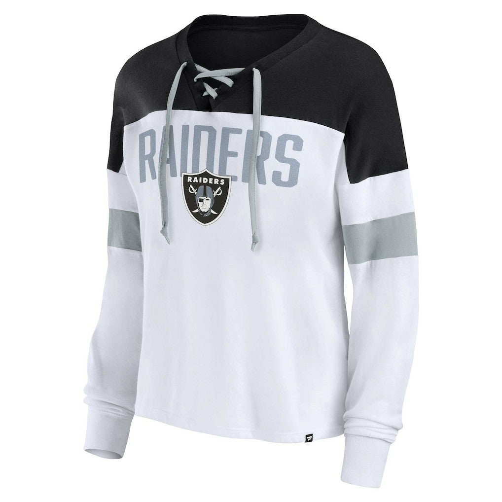 Women's Plus Size Even Match Lace-Up Long Sleeve V-Neck Top - Las Vegas Raiders