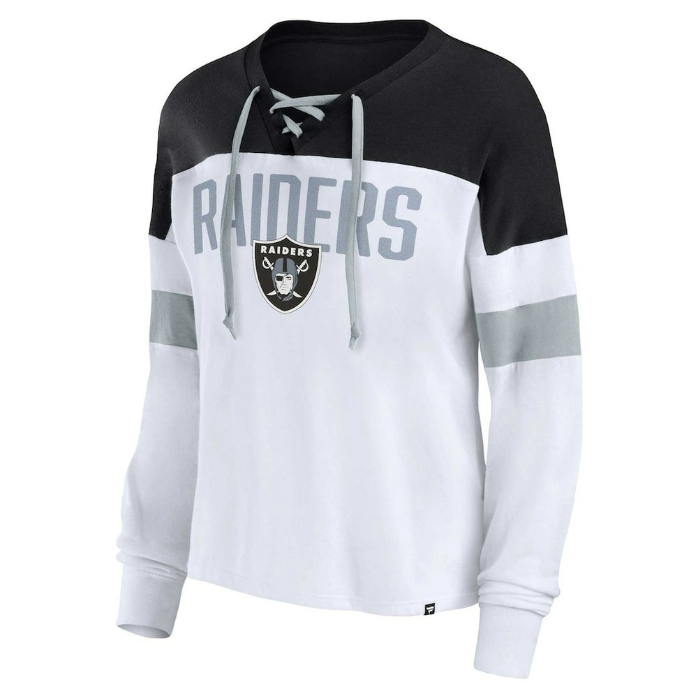 Women's Plus Size Even Match Lace-Up Long Sleeve V-Neck Top - Las Vegas Raiders