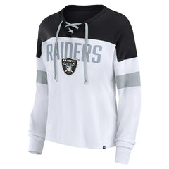 Women's Plus Size Even Match Lace-Up Long Sleeve V-Neck Top - Las Vegas Raiders