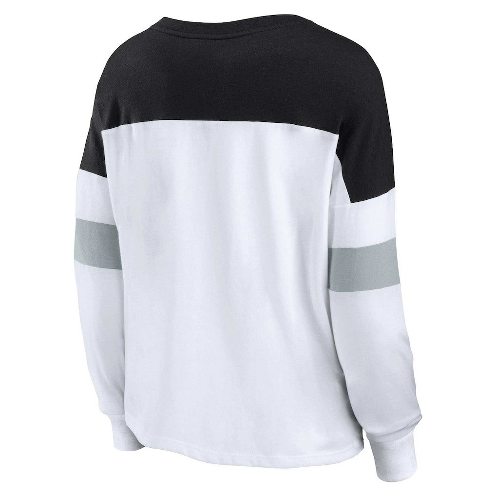 Women's Plus Size Even Match Lace-Up Long Sleeve V-Neck Top - Las Vegas Raiders