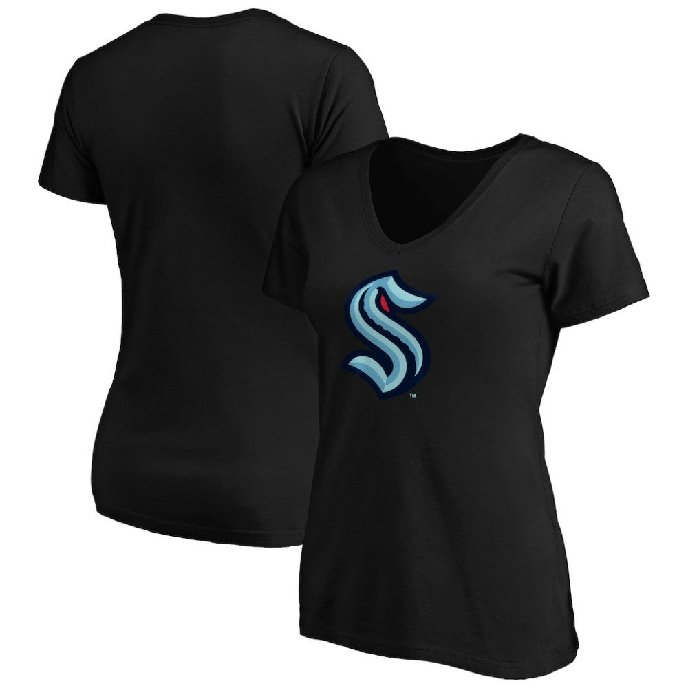 NHL Black Seattle Kraken Women's Primary Logo V-Neck T-Shirt