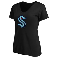 NHL Black Seattle Kraken Women's Primary Logo V-Neck T-Shirt