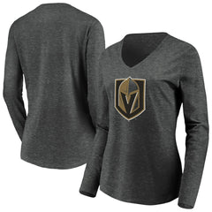 NHL Charcoal Vegas Golden Knights Women's Primary Logo V-Neck Long Sleeve T-Shirt