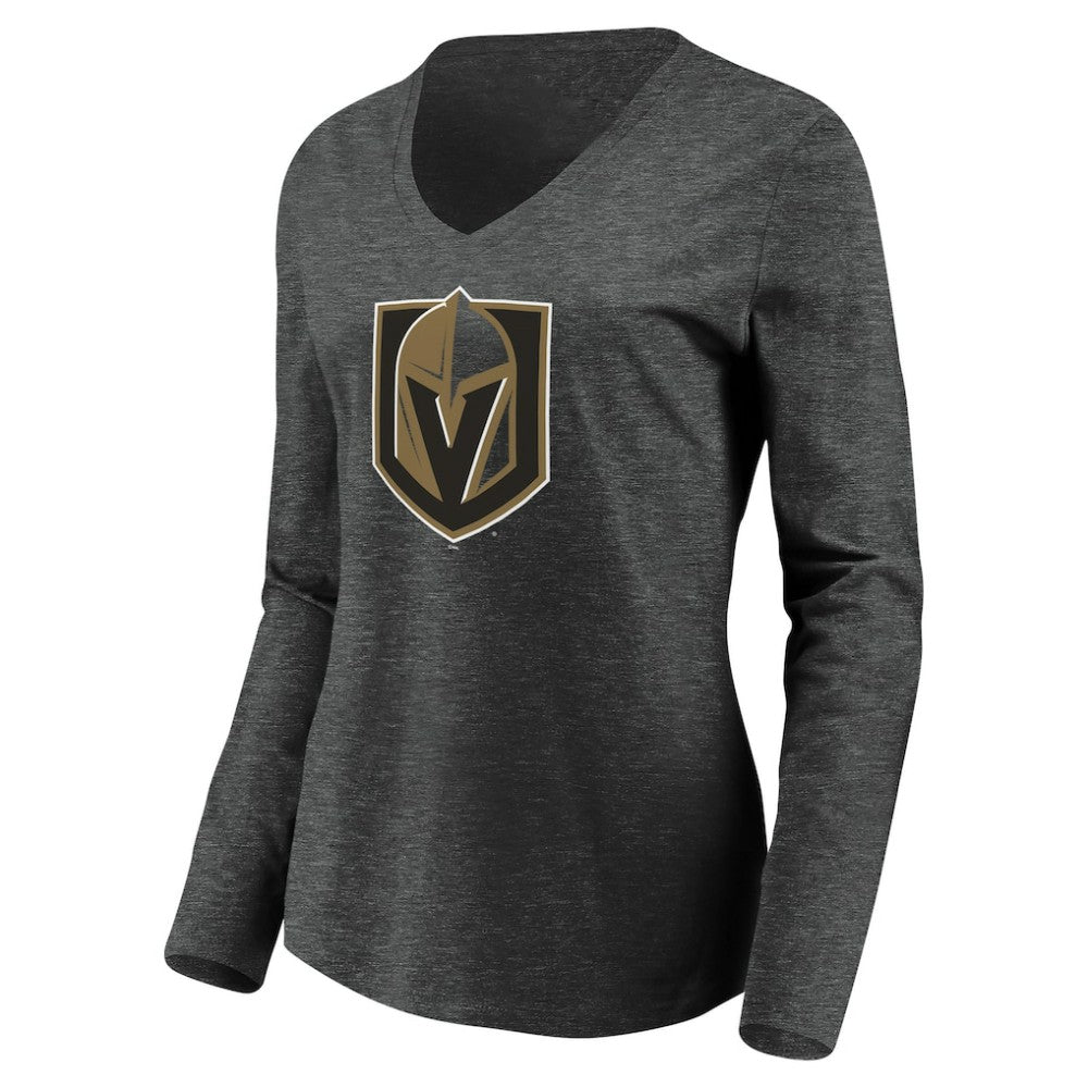 NHL Charcoal Vegas Golden Knights Women's Primary Logo V-Neck Long Sleeve T-Shirt