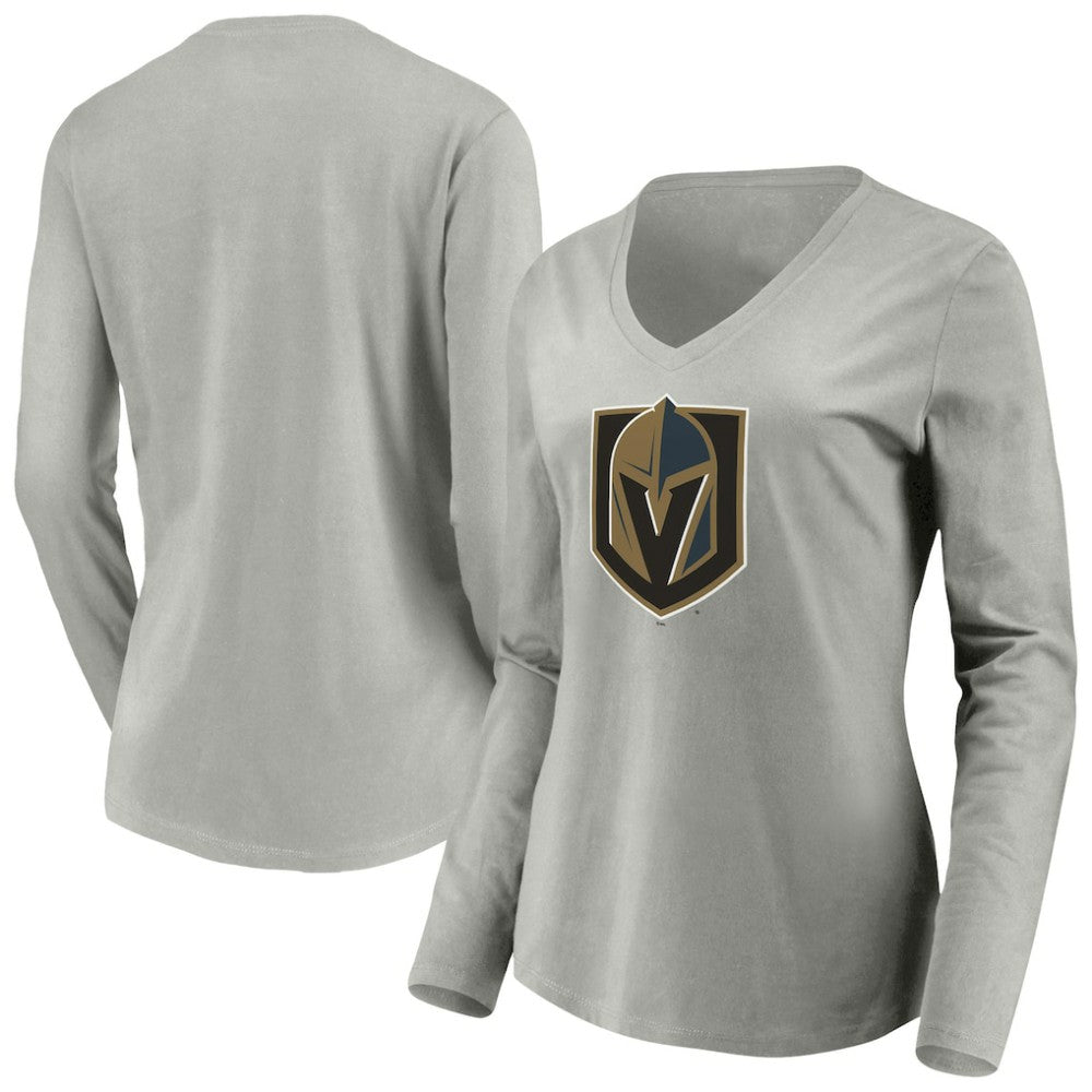NHL Gray Vegas Golden Knights Women's Primary Logo V-Neck Long Sleeve T-Shirt