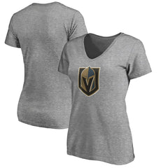 NHL Gray Vegas Golden Knights Women's Primary Logo V-Neck T-Shirt