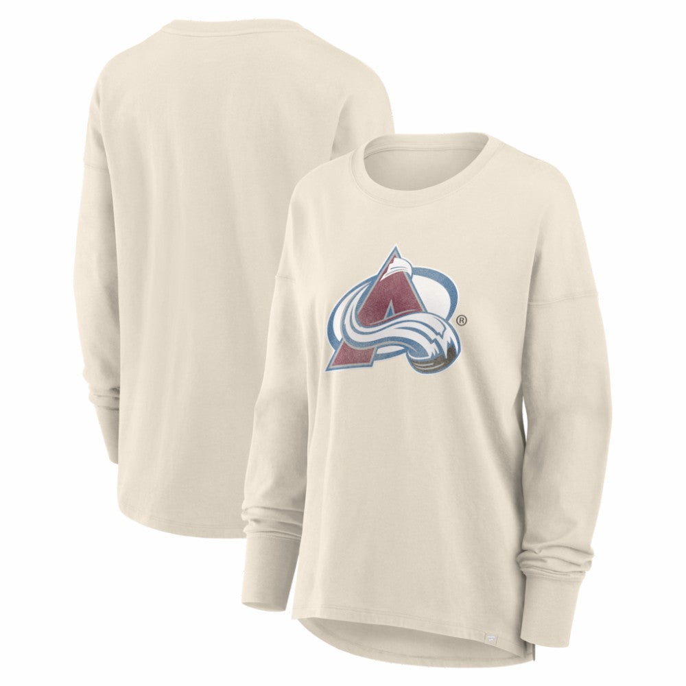 NHL Cream Colorado Avalanche Fanatics Women's Distressed Logo Long Sleeve T-Shirt