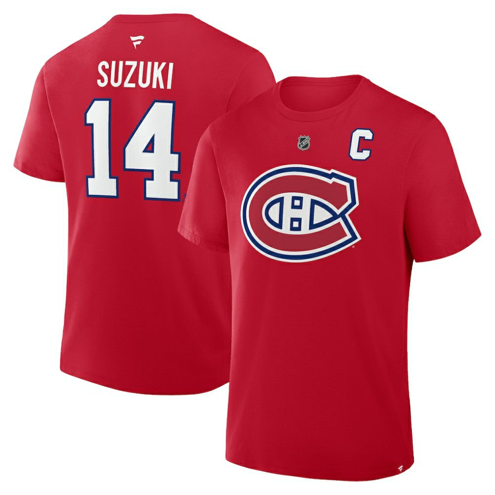 NHL Red Nick Suzuki Montreal Canadiens Fanatics Authentic Stack Name & Number T-Shirt