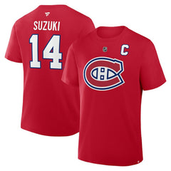 NHL Red Nick Suzuki Montreal Canadiens Fanatics Authentic Stack Name & Number T-Shirt