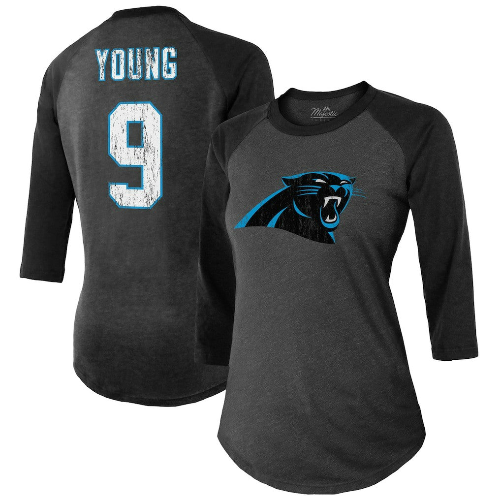 Bryce Young  Majestic Threads Women's Player Name & Number Tri-Blend 3/4-Sleeve Fitted T-Shirt - Carolina Panthers