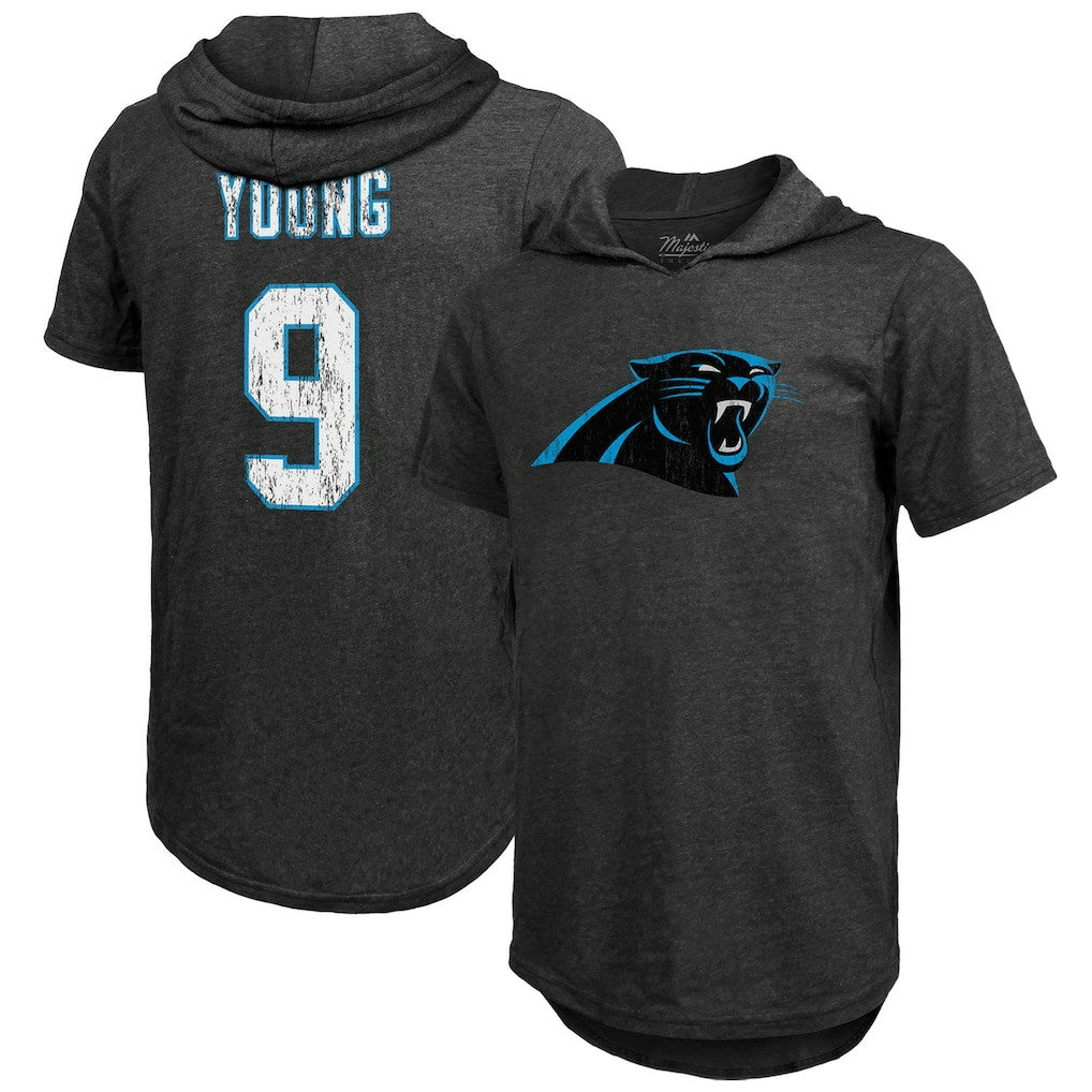 Bryce Young  Majestic Threads Player Name & Number Tri-Blend Slim Fit Hoodie T-Shirt - Carolina Panthers
