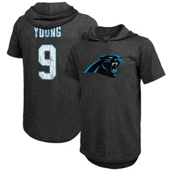 Bryce Young  Majestic Threads Player Name & Number Tri-Blend Slim Fit Hoodie T-Shirt - Carolina Panthers