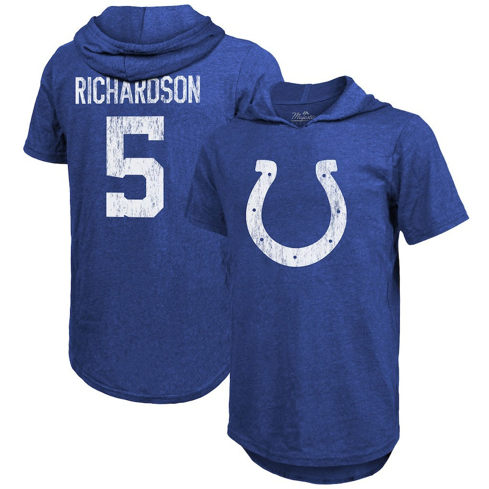 Anthony Richardson  Majestic Threads Player Name & Number Tri-Blend Slim Fit Hoodie T-Shirt - Indianapolis Colts