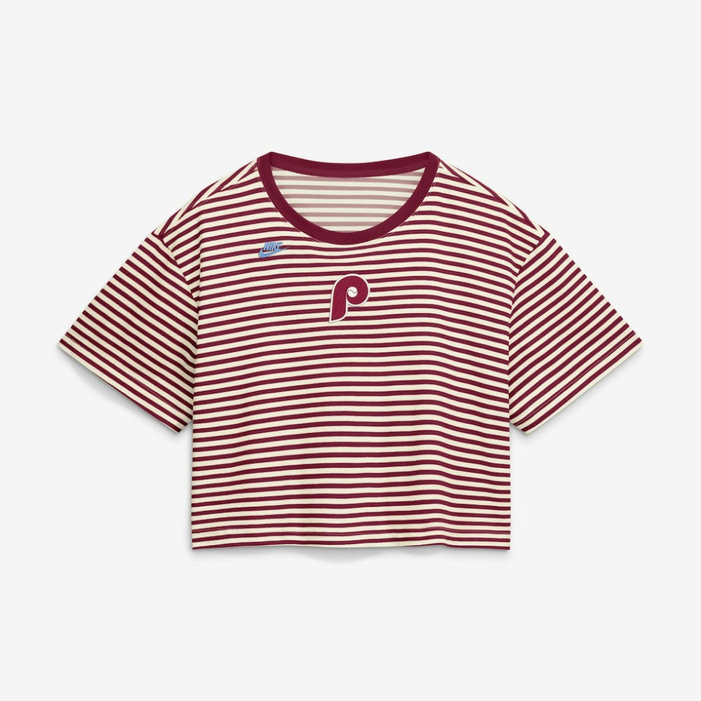 MLB Philadelphia Phillies Nike Women's Cooperstown Collection Striped Cropped T-Shirt