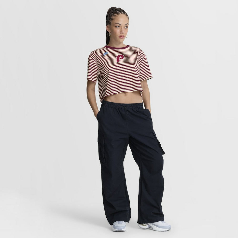 MLB Philadelphia Phillies Nike Women's Cooperstown Collection Striped Cropped T-Shirt