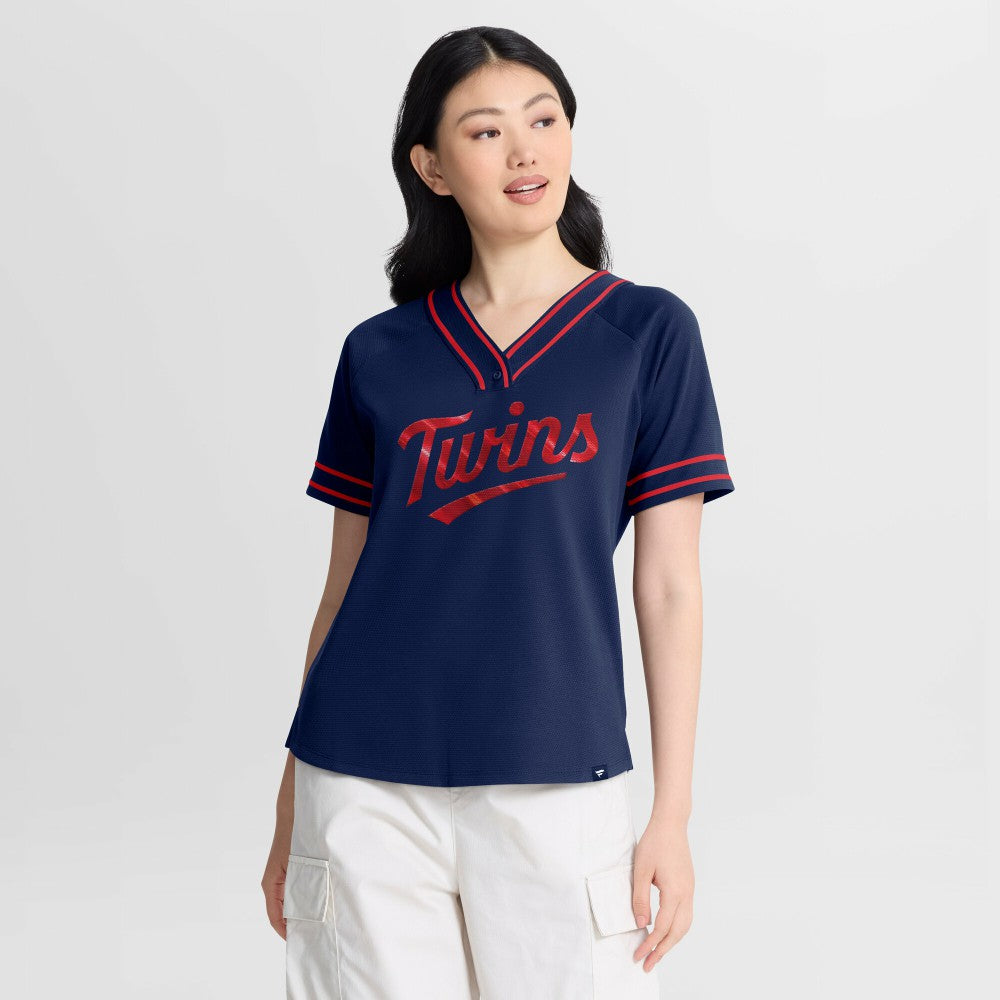 MLB Minnesota Twins Fanatics Women's Diva Race Ahead Raglan V-Neck T-Shirt