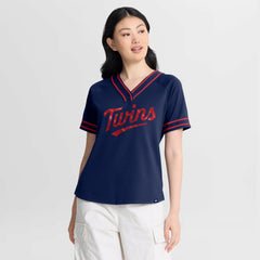MLB Minnesota Twins Fanatics Women's Diva Race Ahead Raglan V-Neck T-Shirt