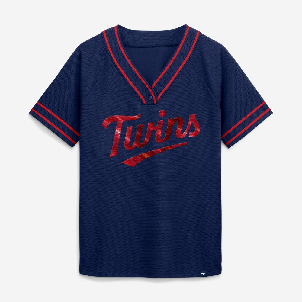 MLB Minnesota Twins Fanatics Women's Diva Race Ahead Raglan V-Neck T-Shirt