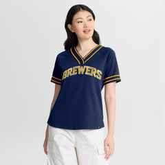 MLB Milwaukee Brewers Fanatics Women's Diva Race Ahead Raglan V-Neck T-Shirt