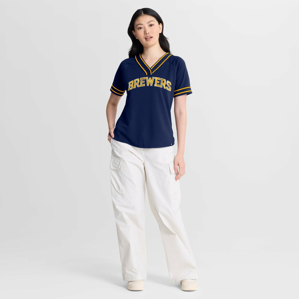 MLB Milwaukee Brewers Fanatics Women's Diva Race Ahead Raglan V-Neck T-Shirt
