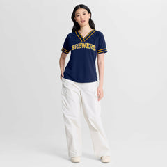 MLB Milwaukee Brewers Fanatics Women's Diva Race Ahead Raglan V-Neck T-Shirt