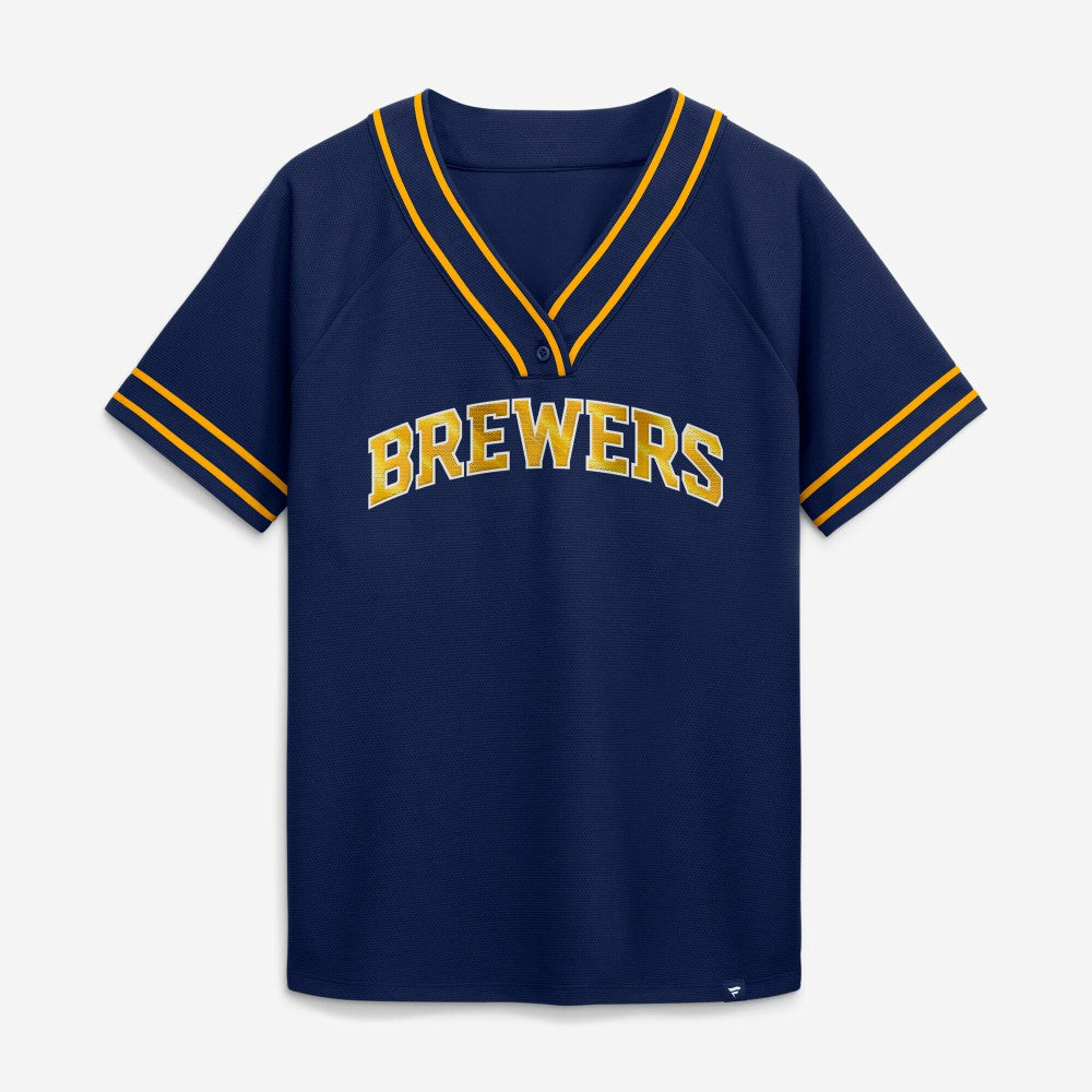 MLB Milwaukee Brewers Fanatics Women's Diva Race Ahead Raglan V-Neck T-Shirt