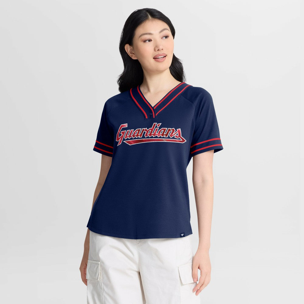 MLB Cleveland Guardians Fanatics Women's Diva Race Ahead Raglan V-Neck T-Shirt