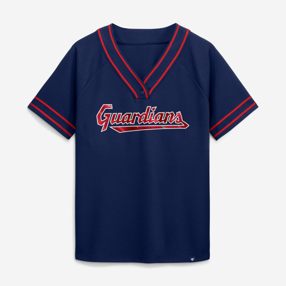 MLB Cleveland Guardians Fanatics Women's Diva Race Ahead Raglan V-Neck T-Shirt