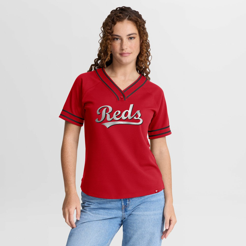 MLB Cincinnati Reds Fanatics Women's Diva Race Ahead Raglan V-Neck T-Shirt