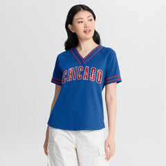 MLB Chicago Cubs Fanatics Women's Diva Race Ahead Raglan V-Neck T-Shirt