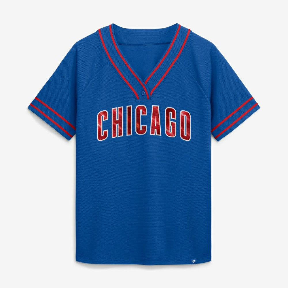 MLB Chicago Cubs Fanatics Women's Diva Race Ahead Raglan V-Neck T-Shirt