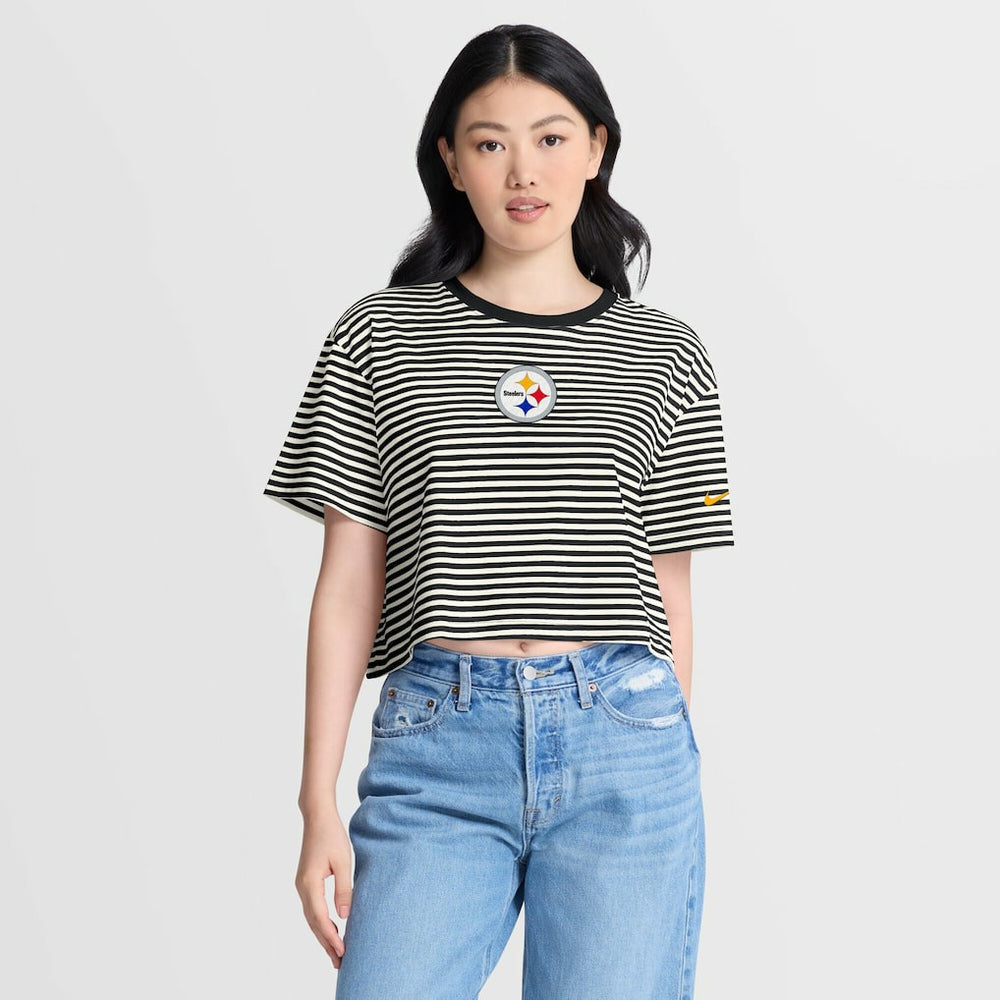 Women's Striped Cropped T-Shirt - Pittsburgh Steelers