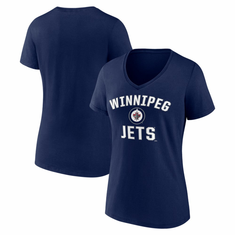 NHL Navy Winnipeg Jets Logo Athletic Women's Arch Victory V-Neck T-Shirt