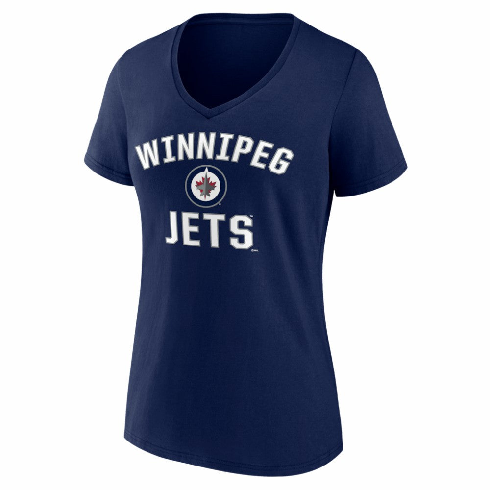 NHL Navy Winnipeg Jets Logo Athletic Women's Arch Victory V-Neck T-Shirt