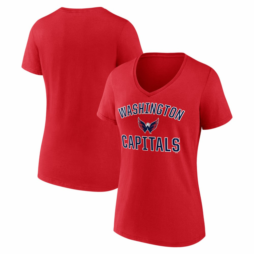 NHL Red Washington Capitals Logo Athletic Women's Arch Victory V-Neck T-Shirt
