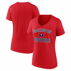 NHL Red Washington Capitals Logo Athletic Women's Arch Victory V-Neck T-Shirt