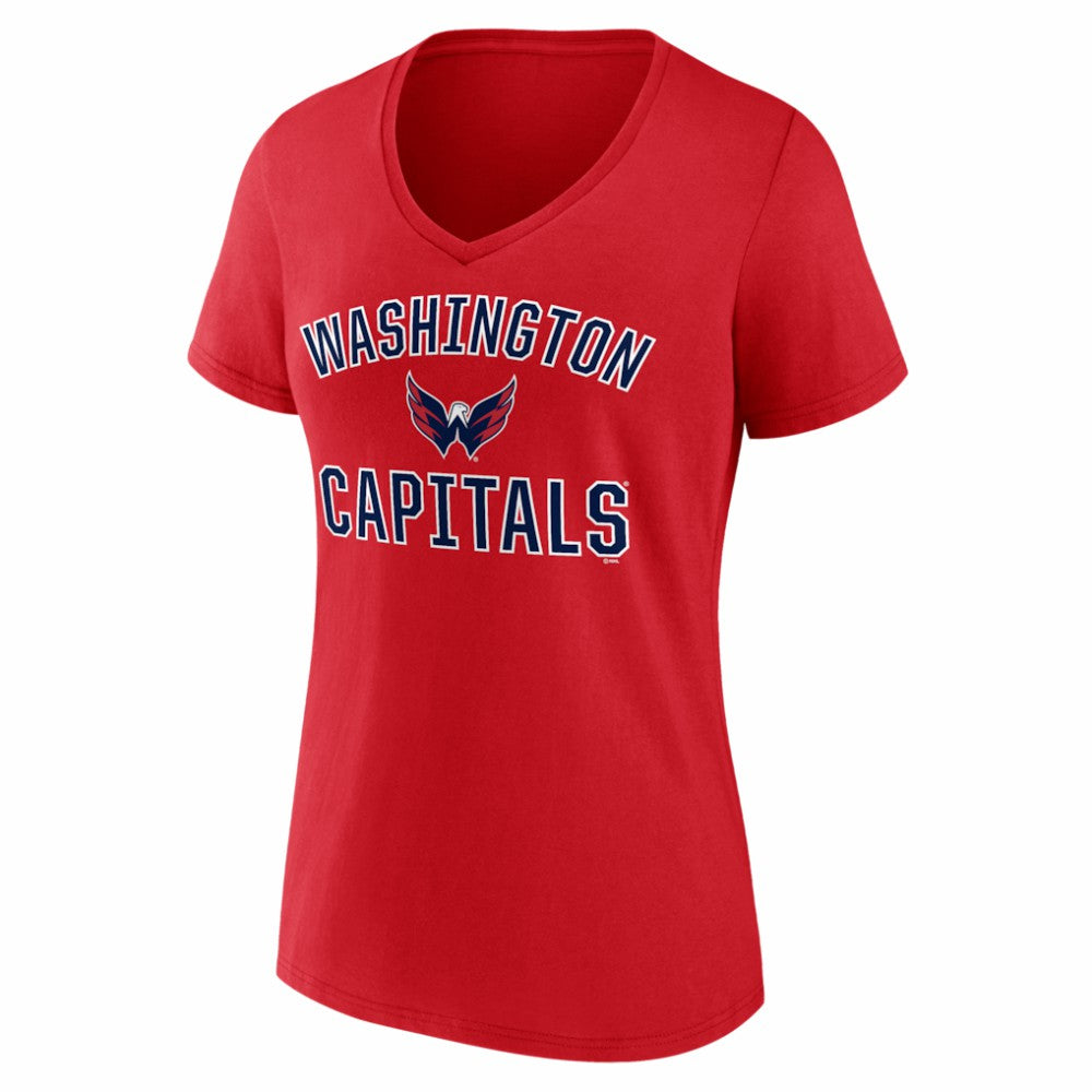 NHL Red Washington Capitals Logo Athletic Women's Arch Victory V-Neck T-Shirt
