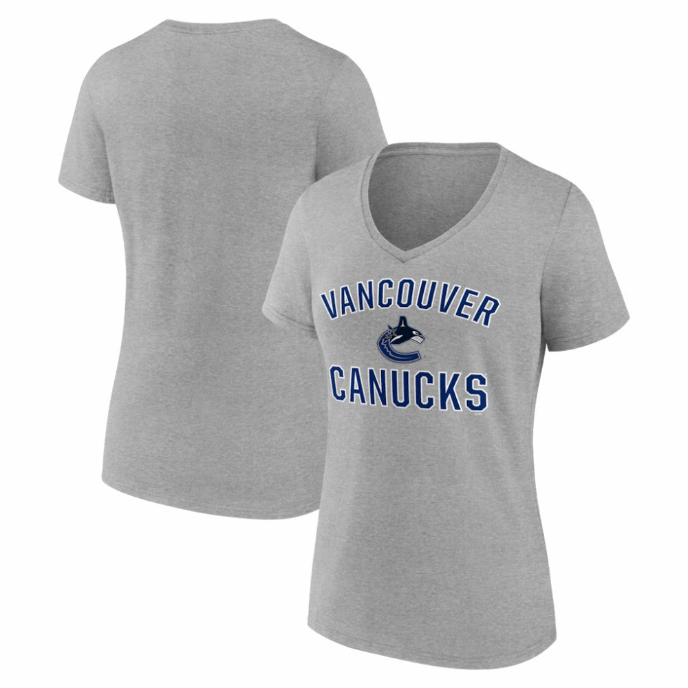 NHL Heather Gray Vancouver Canucks Logo Athletic Women's Arch Victory V-Neck T-Shirt