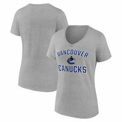 NHL Heather Gray Vancouver Canucks Logo Athletic Women's Arch Victory V-Neck T-Shirt