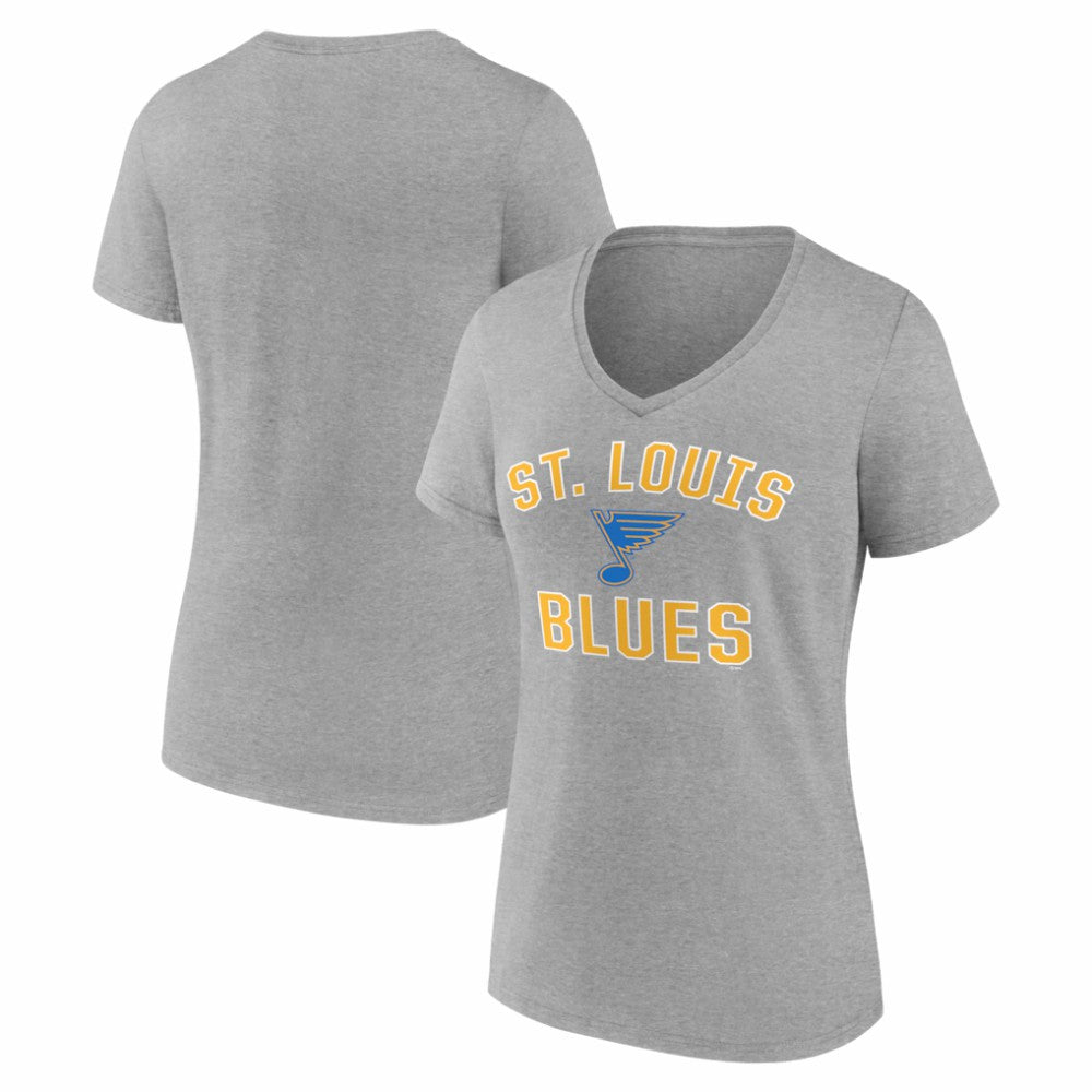 NHL Heather Gray St. Louis Blues Logo Athletic Women's Arch Victory V-Neck T-Shirt