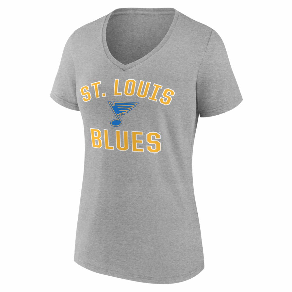 NHL Heather Gray St. Louis Blues Logo Athletic Women's Arch Victory V-Neck T-Shirt