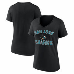 NHL Black San Jose Sharks Logo Athletic Women's Arch Victory V-Neck T-Shirt