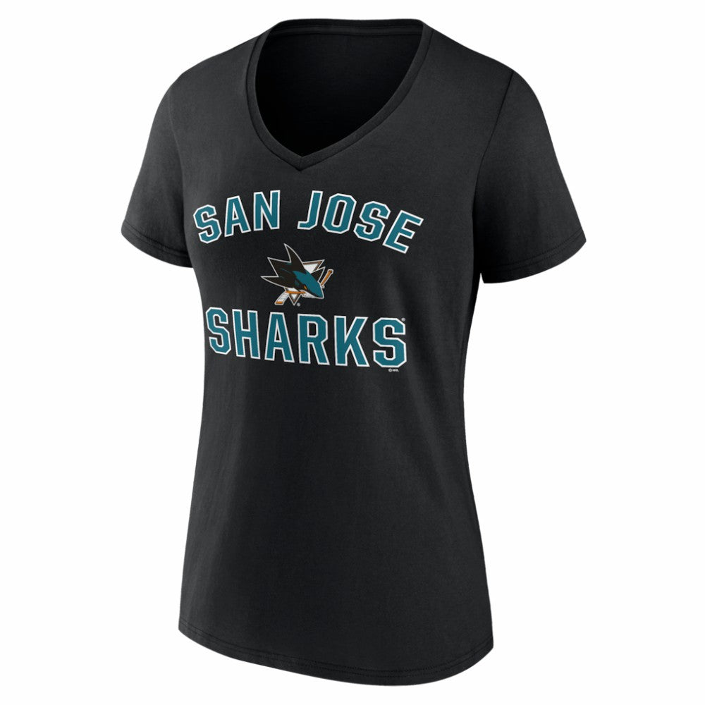 NHL Black San Jose Sharks Logo Athletic Women's Arch Victory V-Neck T-Shirt
