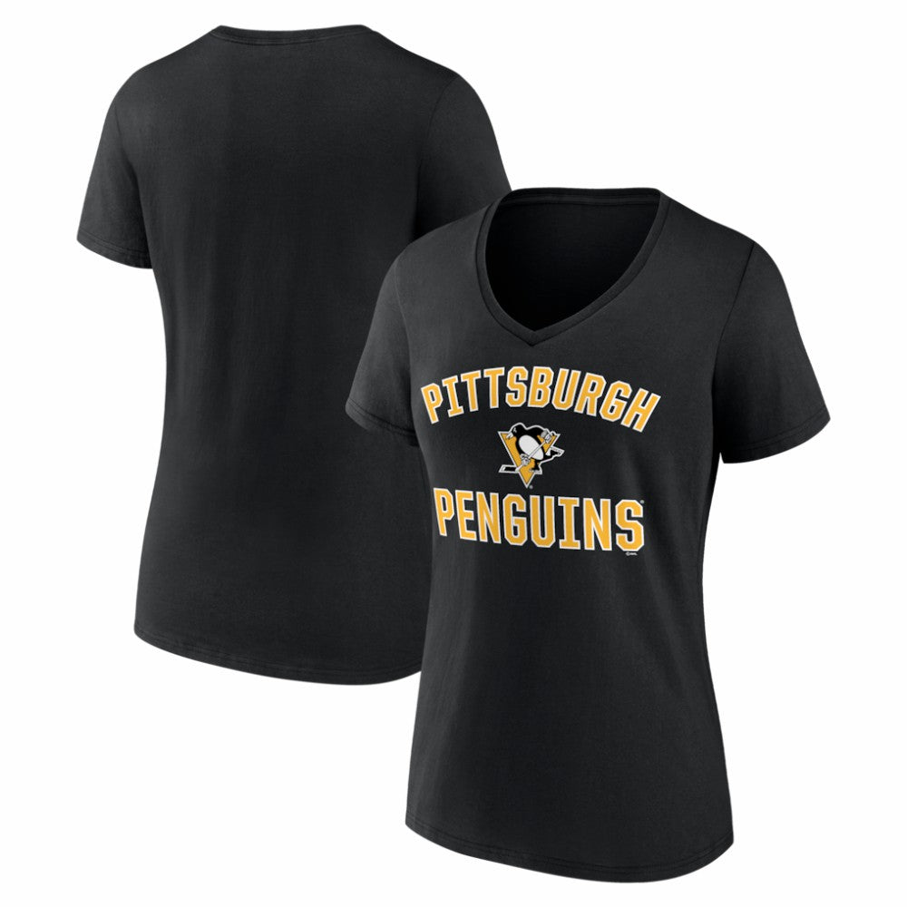 NHL Black Pittsburgh Penguins Logo Athletic Women's Arch Victory V-Neck T-Shirt