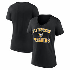 NHL Black Pittsburgh Penguins Logo Athletic Women's Arch Victory V-Neck T-Shirt