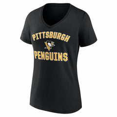 NHL Black Pittsburgh Penguins Logo Athletic Women's Arch Victory V-Neck T-Shirt